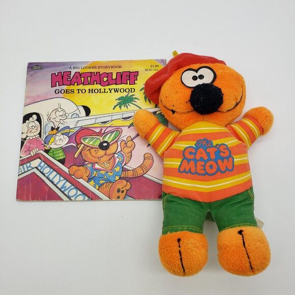 Vintage 1981 Heathcliff Plush Doll The Cats Meow Knickerbocker plus vintage book - Picture 1 of 12